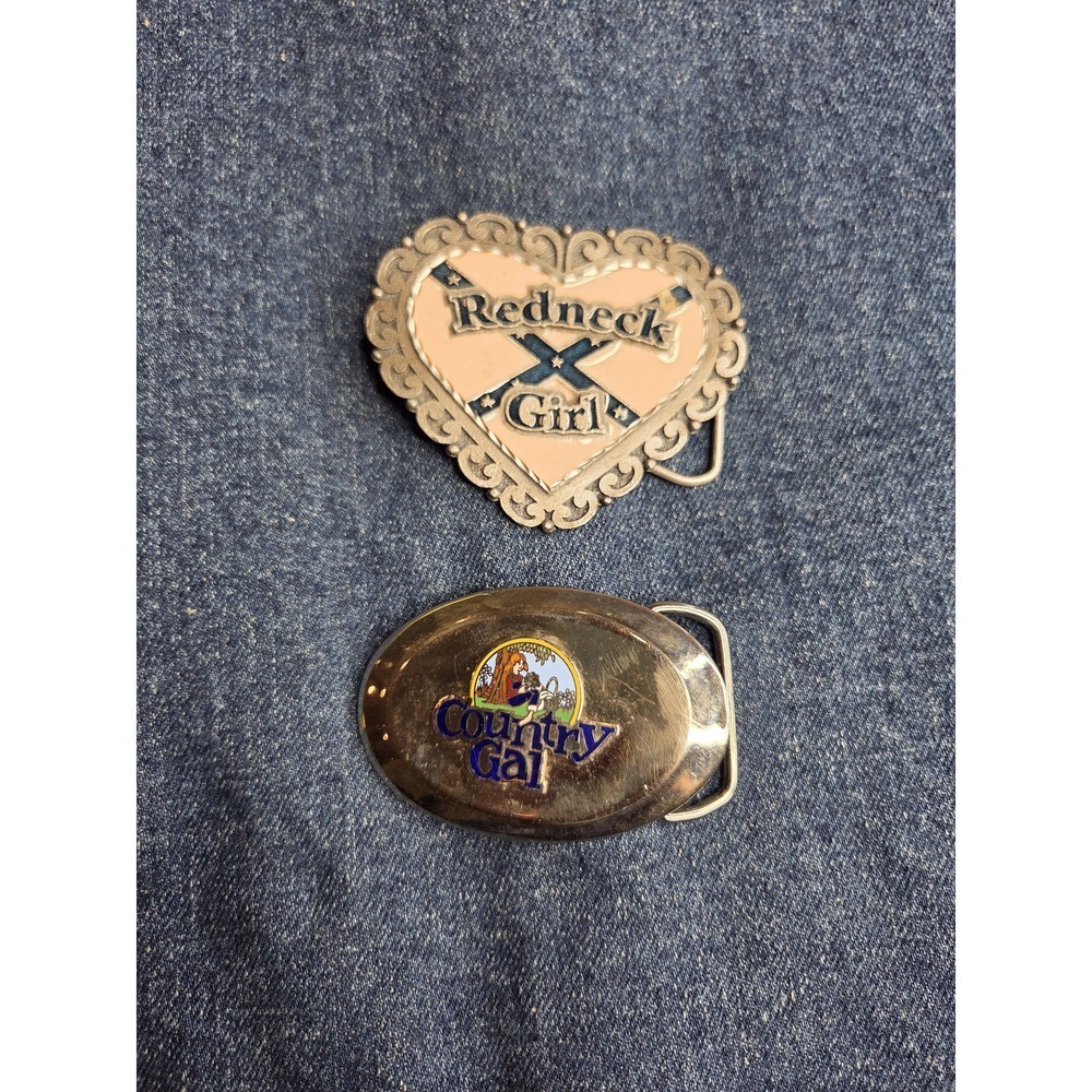 Women's Lot of 2 Country & Redneck Girl Belt Buckles - Pink Silver